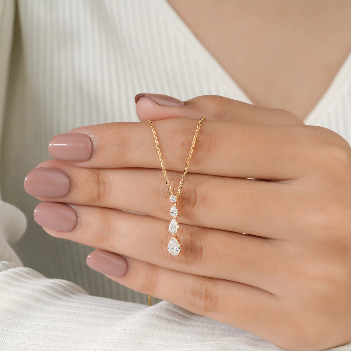 Graduated Three Stone Pear Diamond Drop Pendant