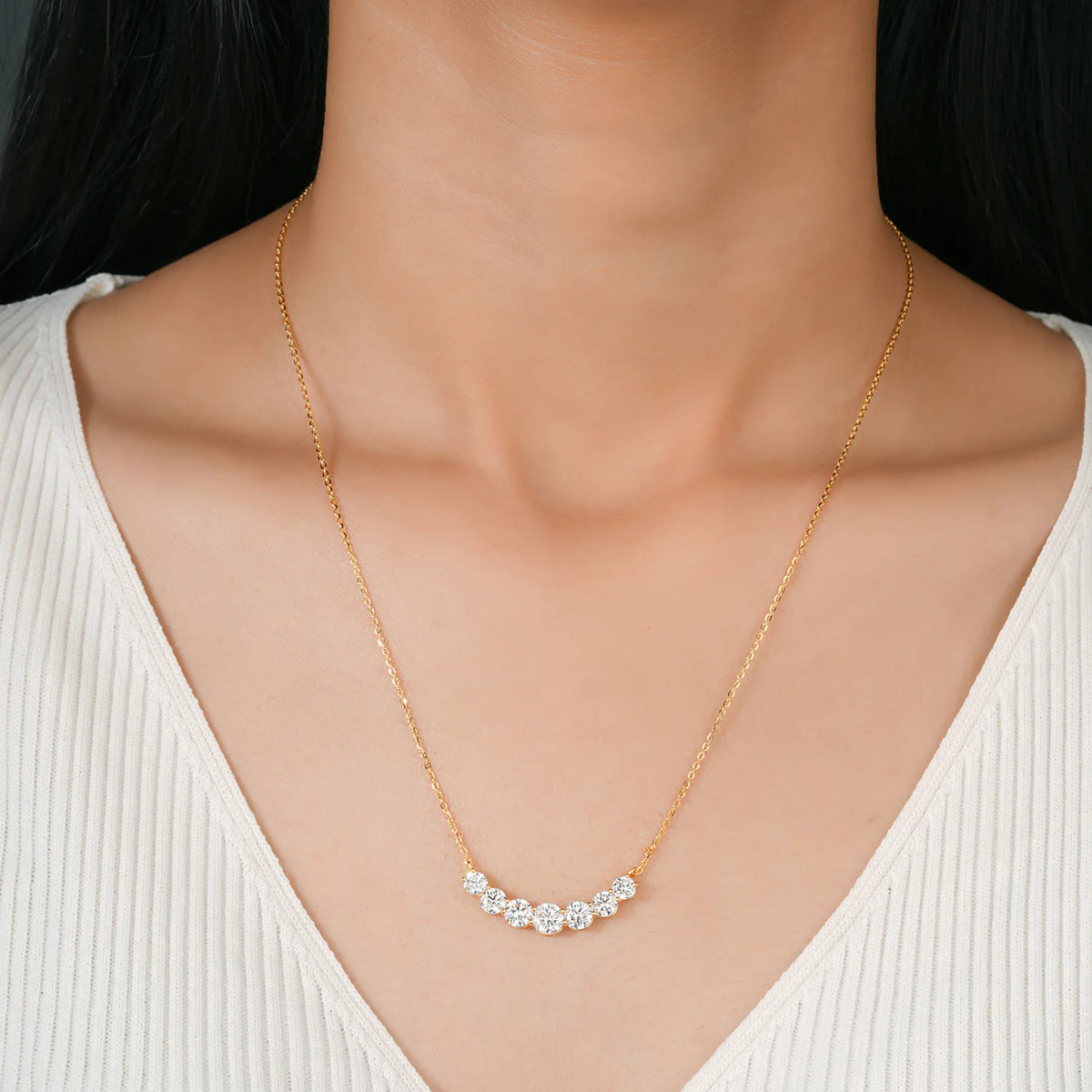 7-Stone Graduated Round Lab Grown Diamond Curved Smile Necklace