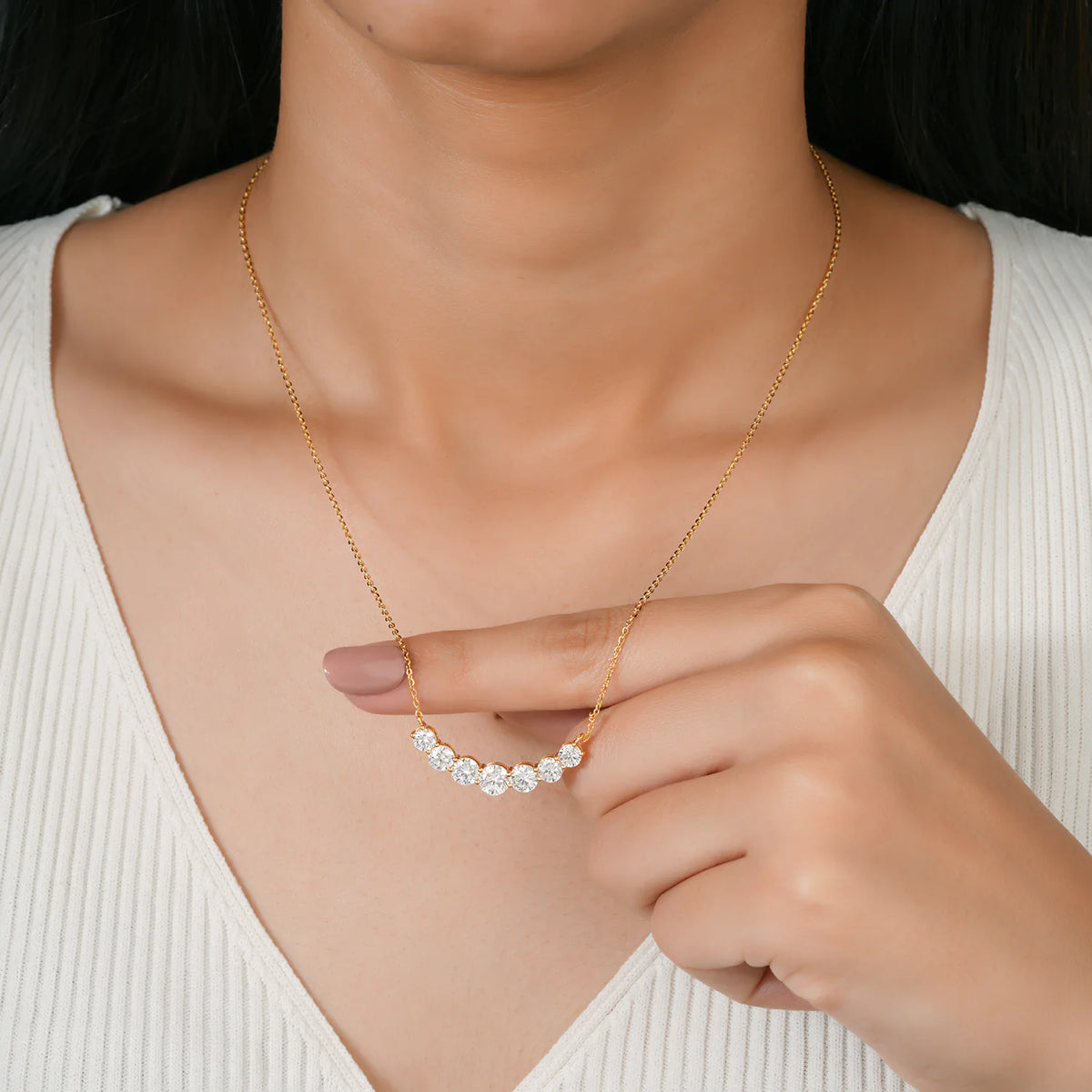 7-Stone Graduated Round Lab Grown Diamond Curved Smile Necklace