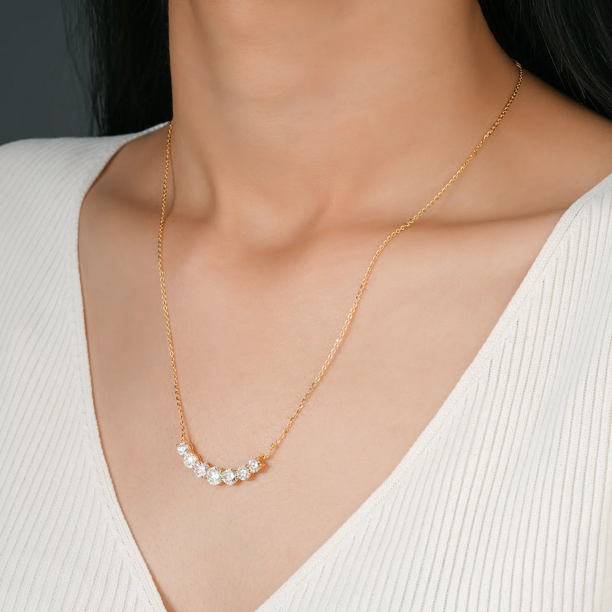 7-Stone Graduated Round Lab Grown Diamond Curved Smile Necklace