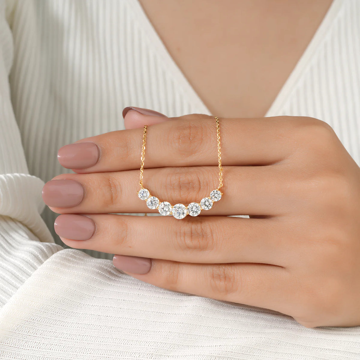 7-Stone Graduated Round Lab Grown Diamond Curved Smile Necklace