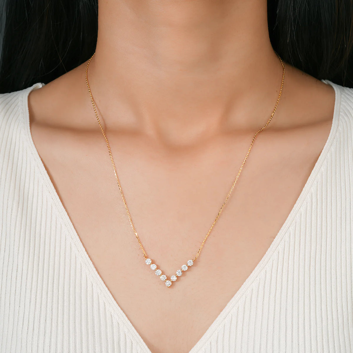 Graduated Round Lab Grown Diamond V-Chevron Necklace