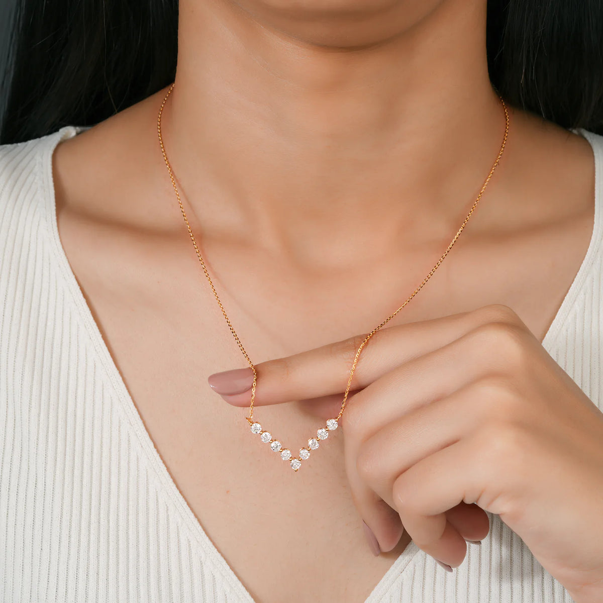 Graduated Round Lab Grown Diamond V-Chevron Necklace