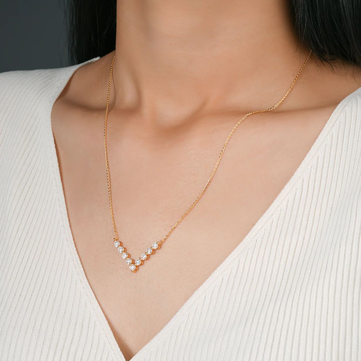 Graduated Round Lab Grown Diamond V-Chevron Necklace
