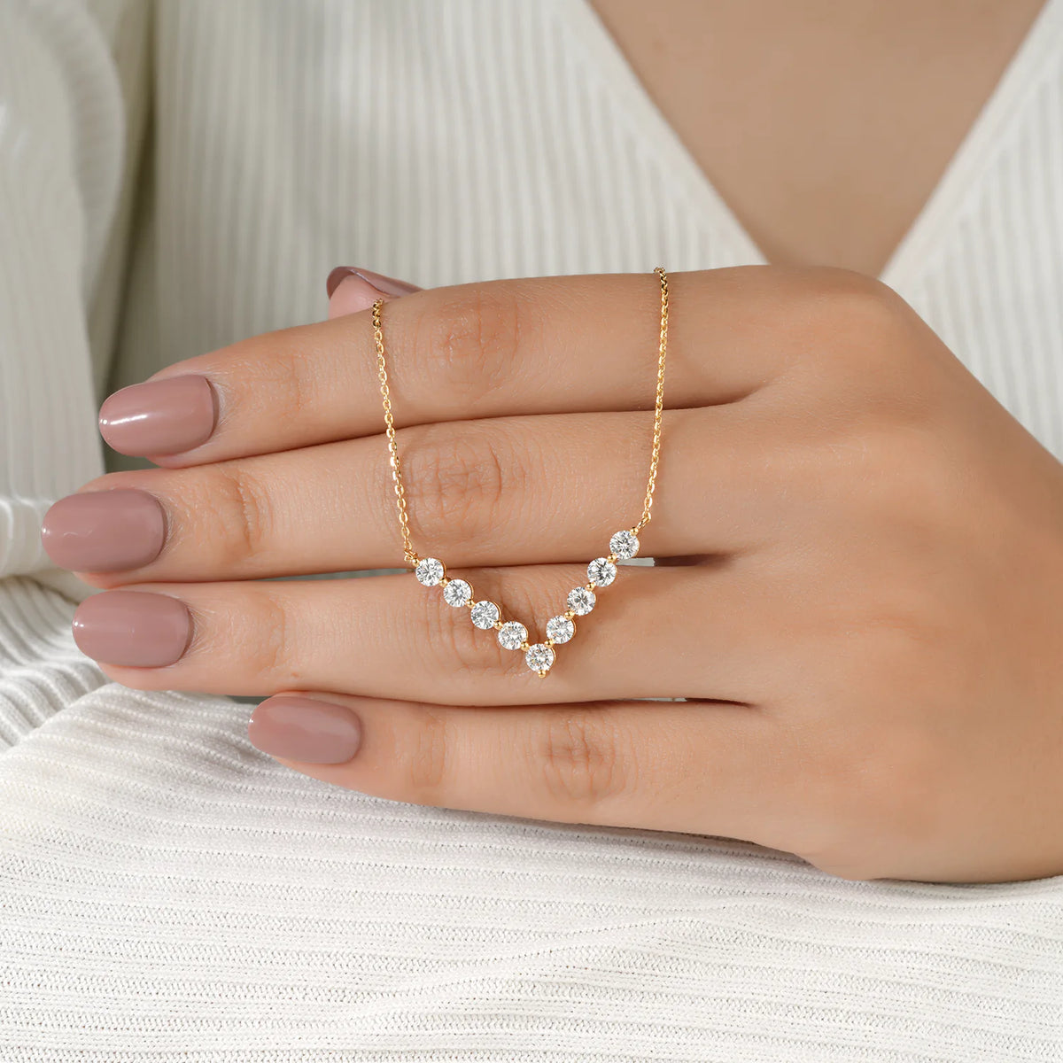 Graduated Round Lab Grown Diamond V-Chevron Necklace
