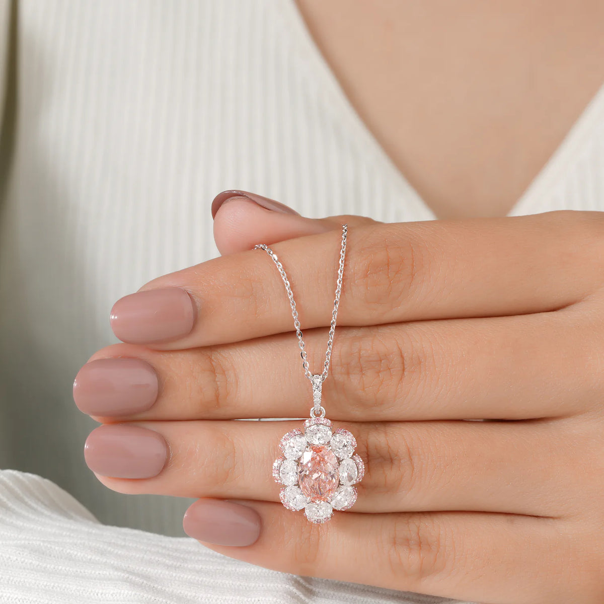 Marquise Pink Diamond Cluster Halo Pendant