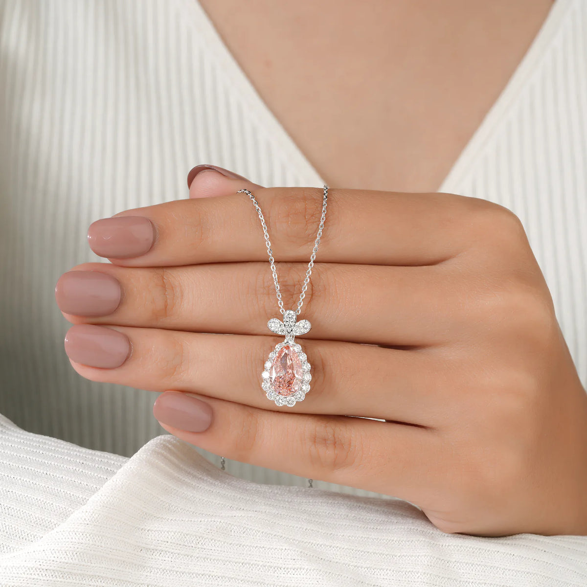 Pear Diamond Halo Pendant with Diamond Bow Bail