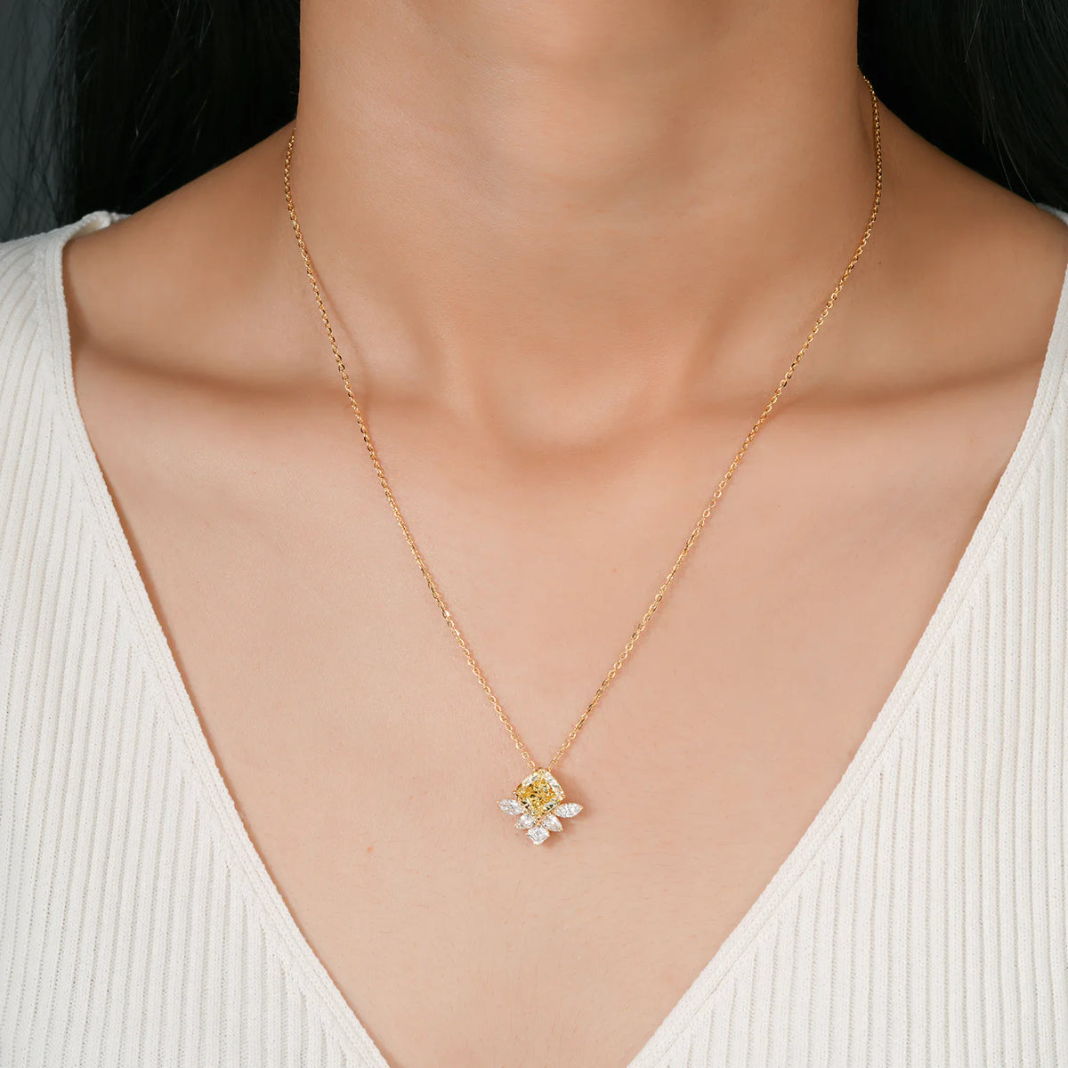 Kite-Set Fancy Yellow Cushion & Multi-Shape Lab Grown Diamond Cluster Pendant