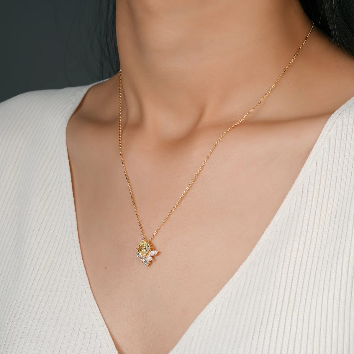 Kite-Set Fancy Yellow Cushion & Multi-Shape Lab Grown Diamond Cluster Pendant