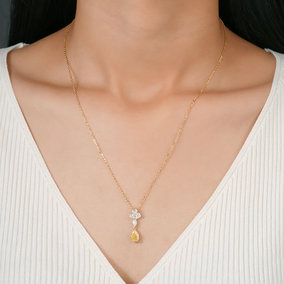 Tiered Diamond Cluster Pendant with Yellow Pear Drop