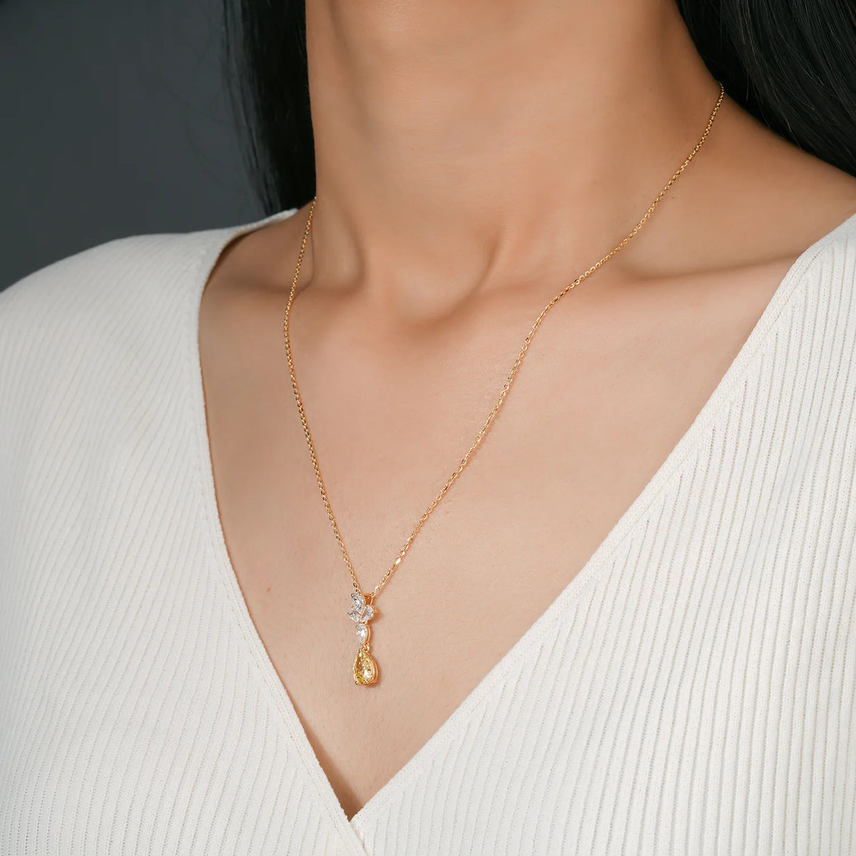 Tiered Diamond Cluster Pendant with Yellow Pear Drop