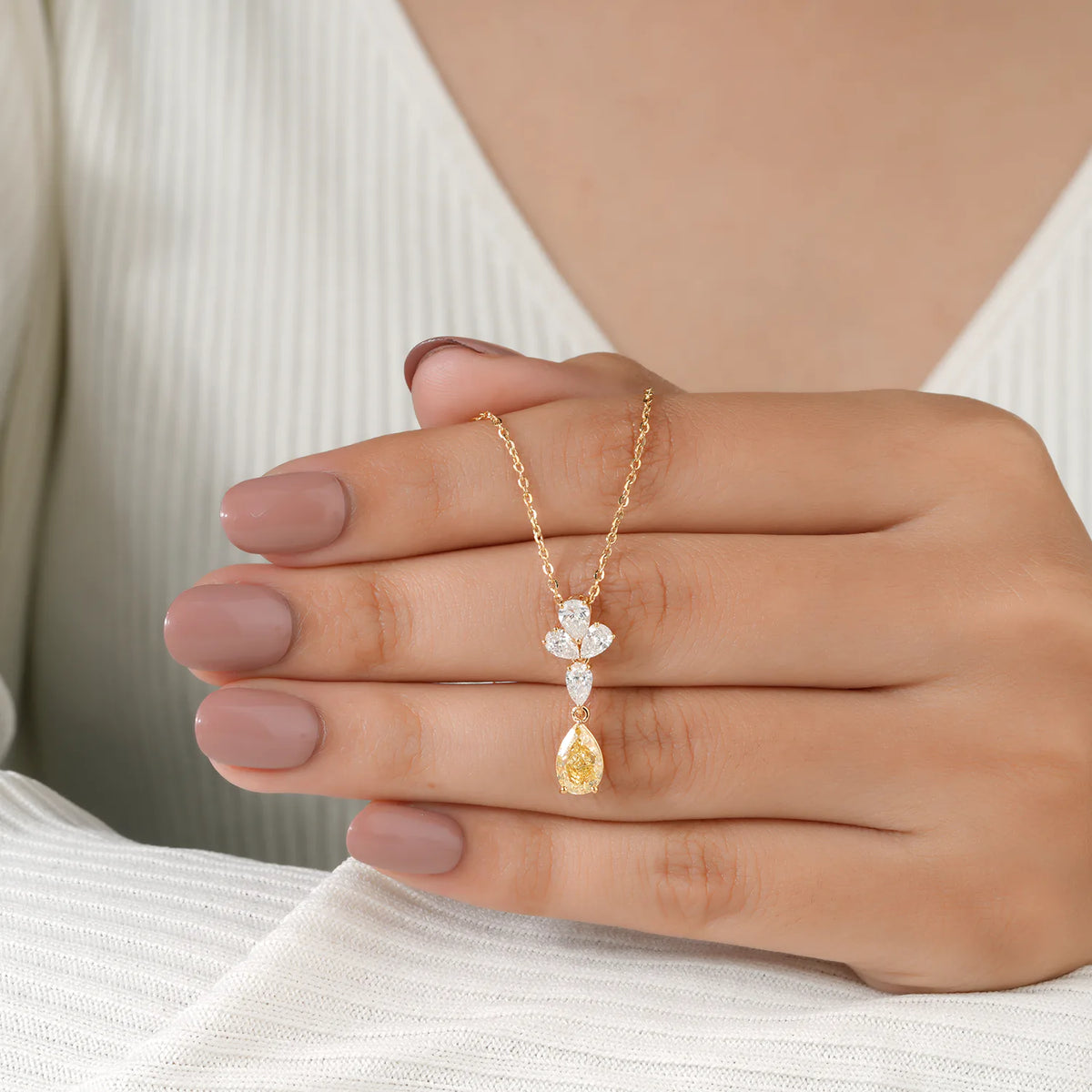 Tiered Diamond Cluster Pendant with Yellow Pear Drop
