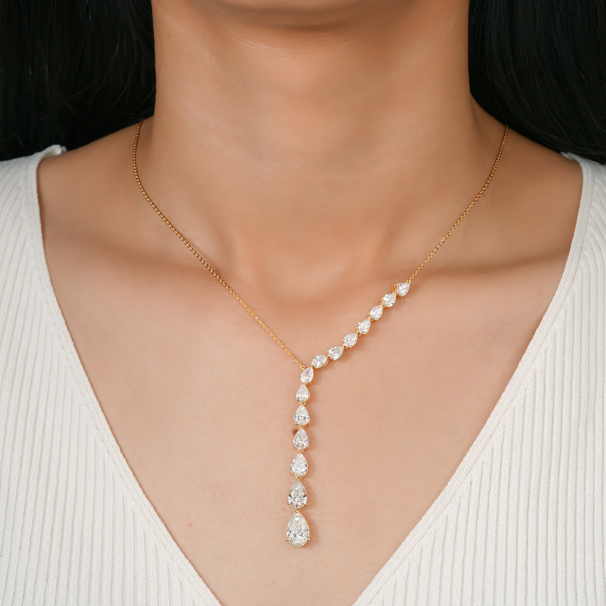 Asymmetric Graduated Pear Diamond Necklace