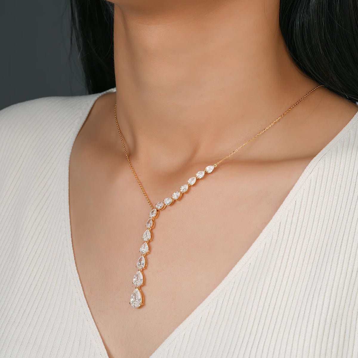 Asymmetric Graduated Pear Diamond Necklace