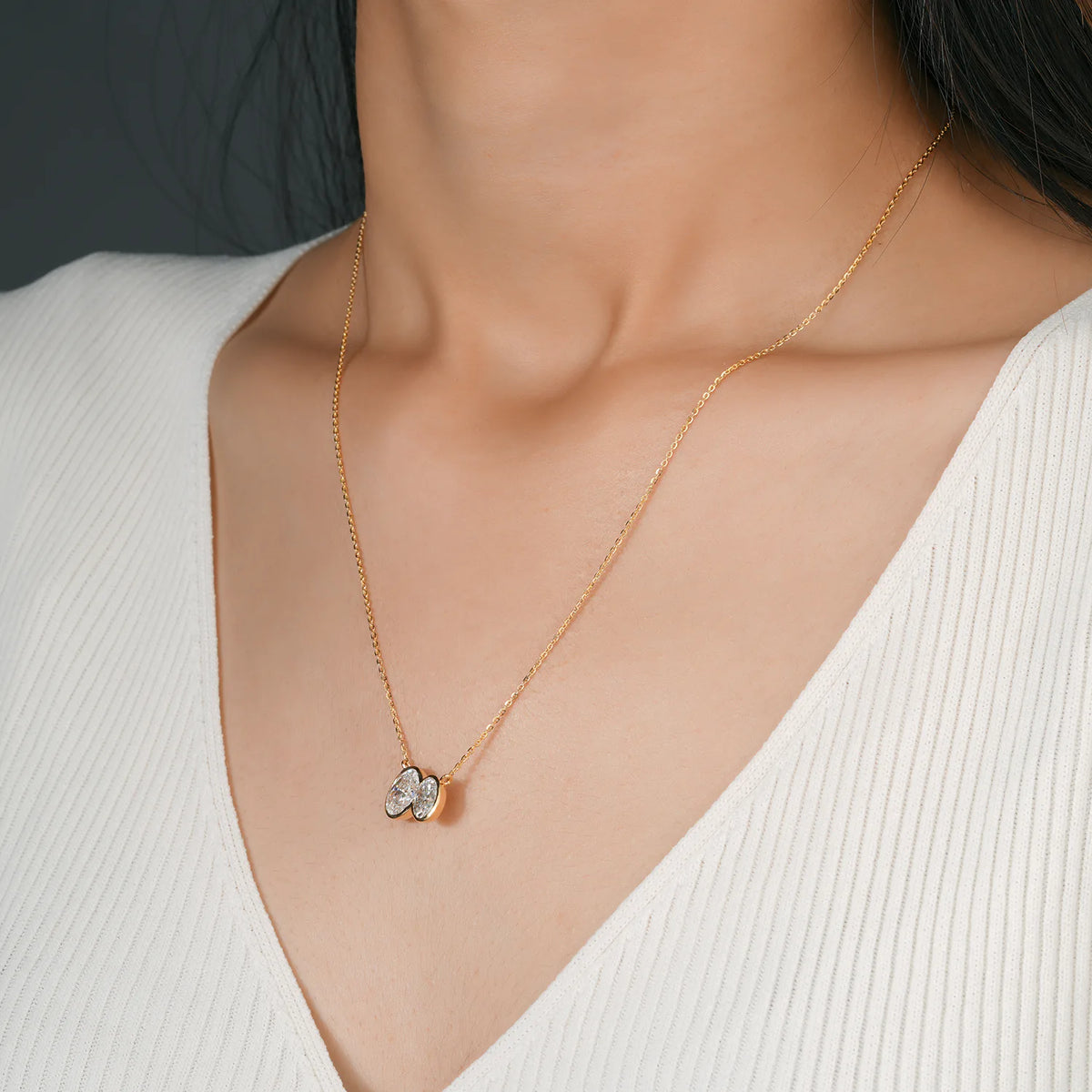 Two Stone Oval Diamond Toi et Moi Necklace