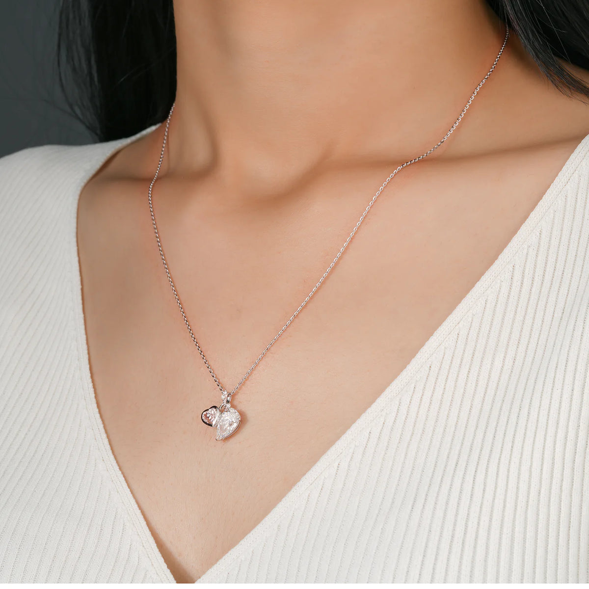 Heart and Pear Diamond Duo Charm Necklace