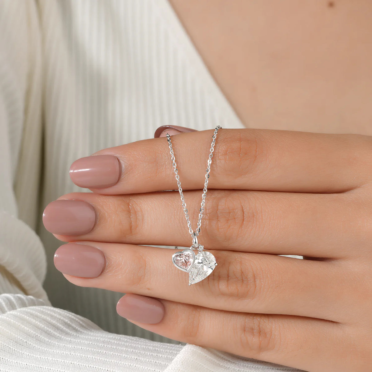 Heart and Pear Diamond Duo Charm Necklace