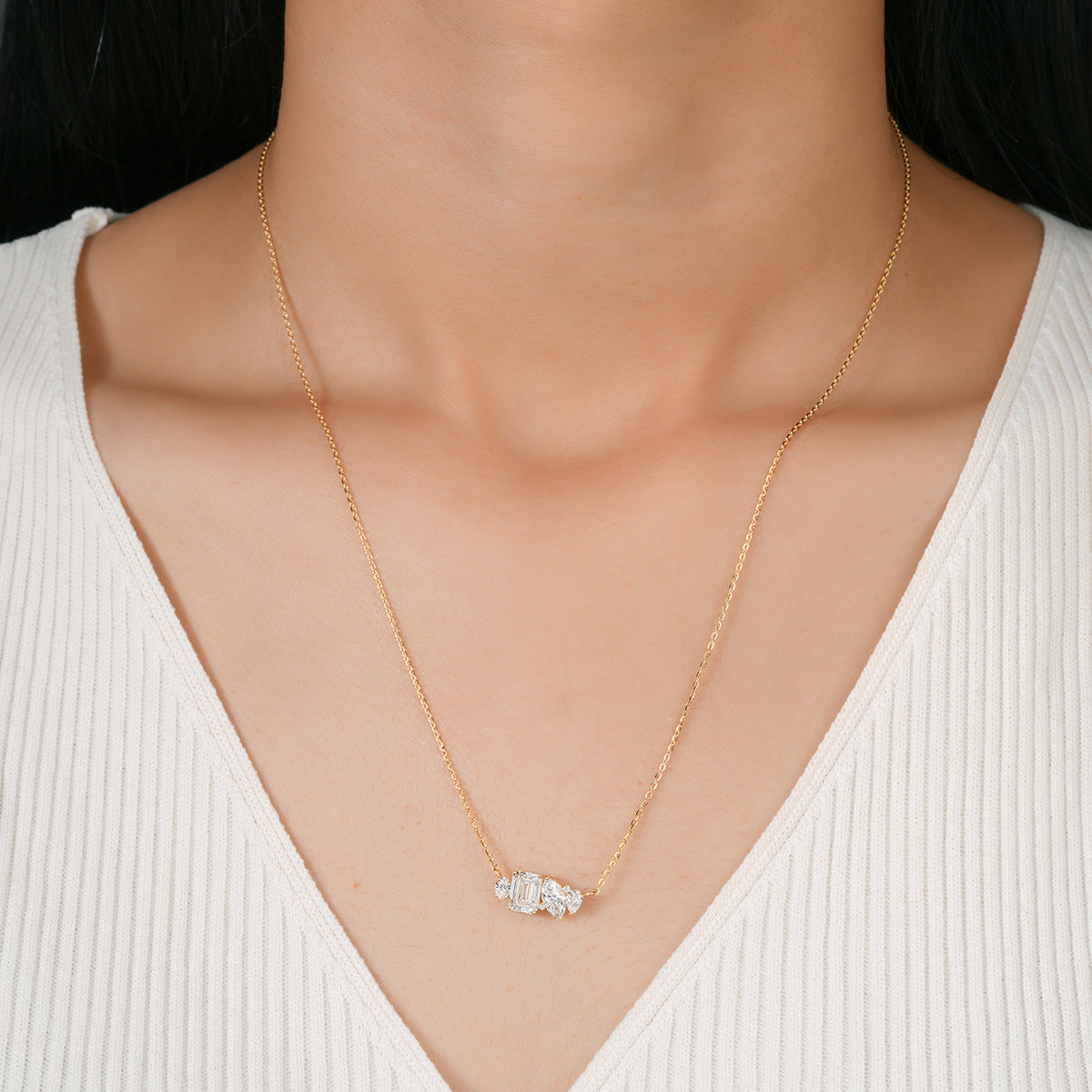 Asymmetric Multi-Shape Lab Grown Diamond Cluster Necklace