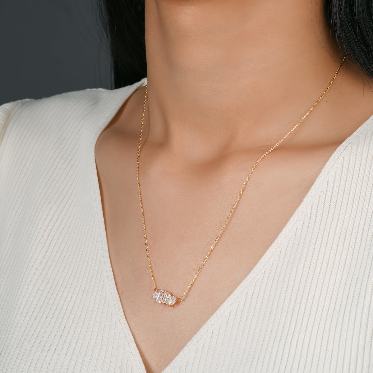 Asymmetric Multi-Shape Lab Grown Diamond Cluster Necklace