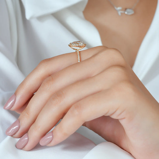 Pear Lab Grown Diamond Halo Engagement Ring, Pave Diamond Ring