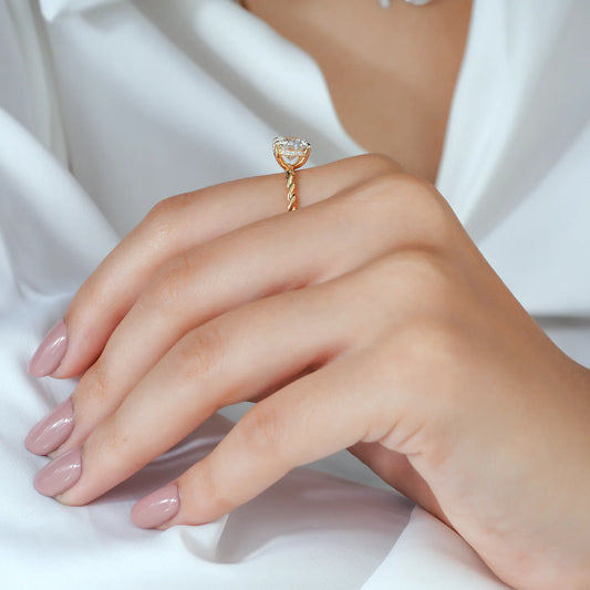 Round Lab Grown Diamond Hidden Halo, Plain Polished Diamond Ring