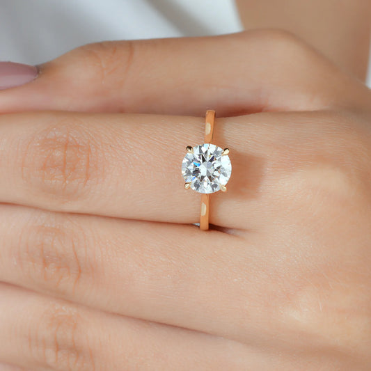 Round Lab Grown Diamond Solitaire Engagement Ring, Plain Polished Ring