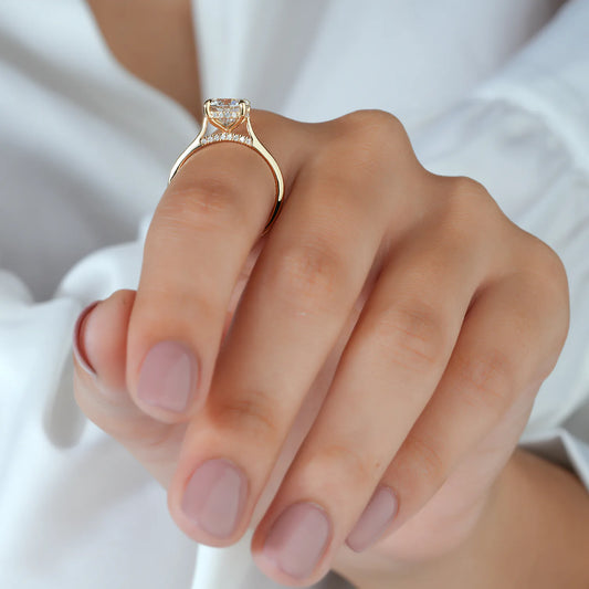 Round Lab Grown Diamond Solitaire Engagement Ring, Plain Polished Ring