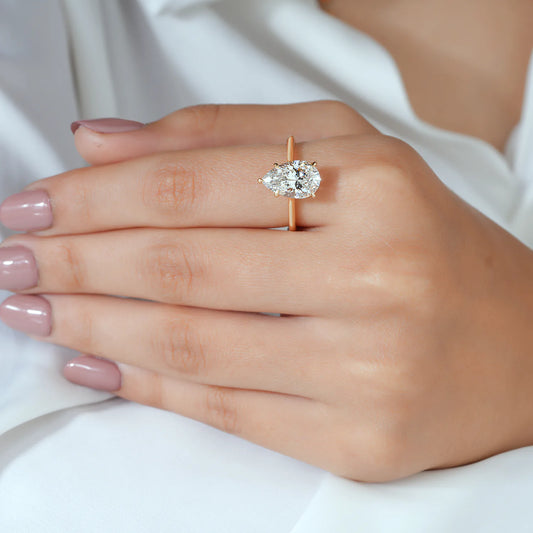 Pear Cut Solitaire Lab Grown Diamond Engagement Ring in Yellow Gold