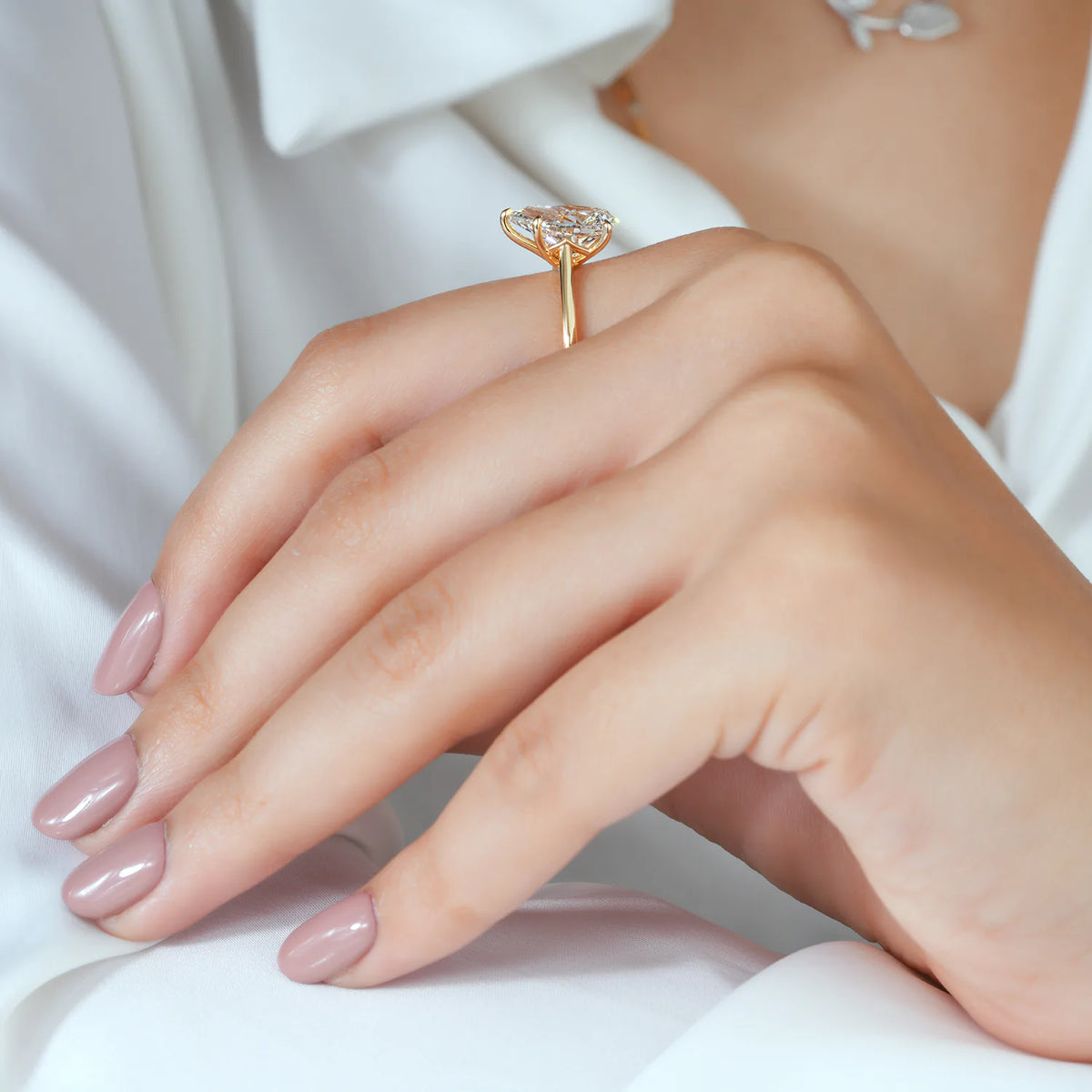 Pear Cut Solitaire Lab Grown Diamond Engagement Ring in Yellow Gold