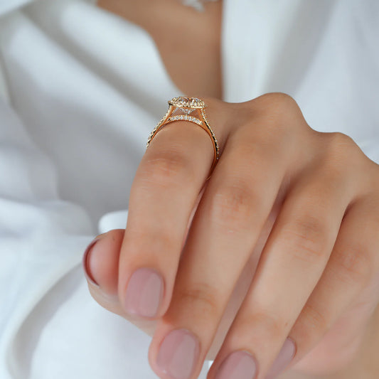 Round Halo Split Shank Lab Grown Diamond Engagement Ring
