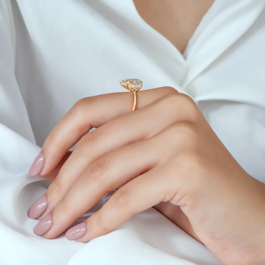 Pear Lab Grown Diamond Hidden Halo Ring, Plain Polished Ring