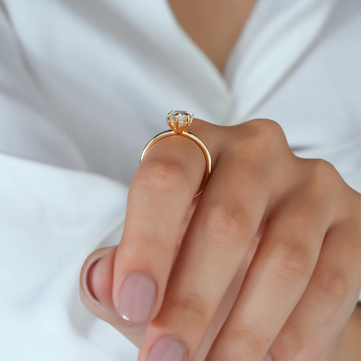 Pear Lab Grown Diamond Hidden Halo Ring, Plain Polished Ring