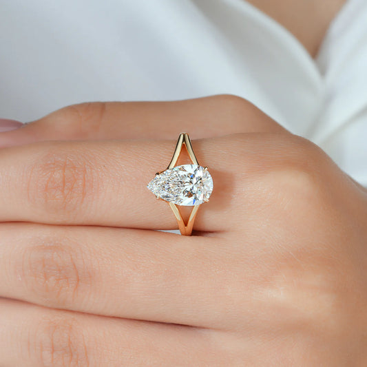 Pear Shaped Lab Grown Diamond Engagement Ring with Split Shank and Hidden Pave Accent