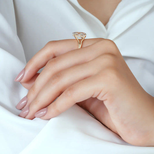 Pear Shaped Lab Grown Diamond Engagement Ring with Split Shank and Hidden Pave Accent