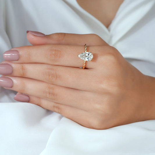 Pear Lab Grown Diamond Hidden Halo, Twisted Rope Gold Ring