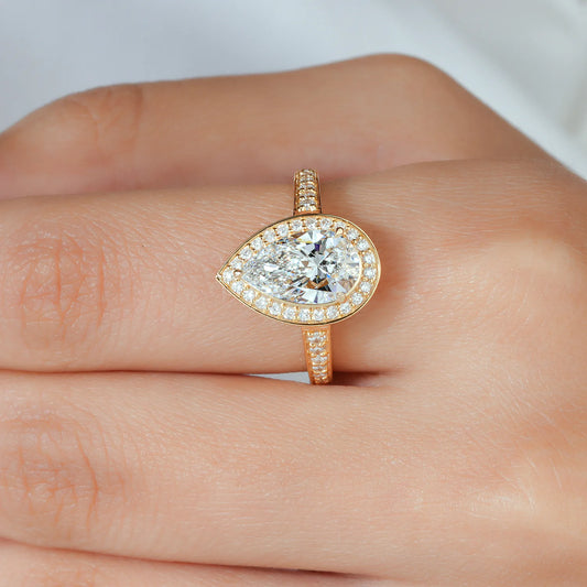 Pear Halo Lab Grown Diamond 3-Piece Bridal Set - Crown Accent
