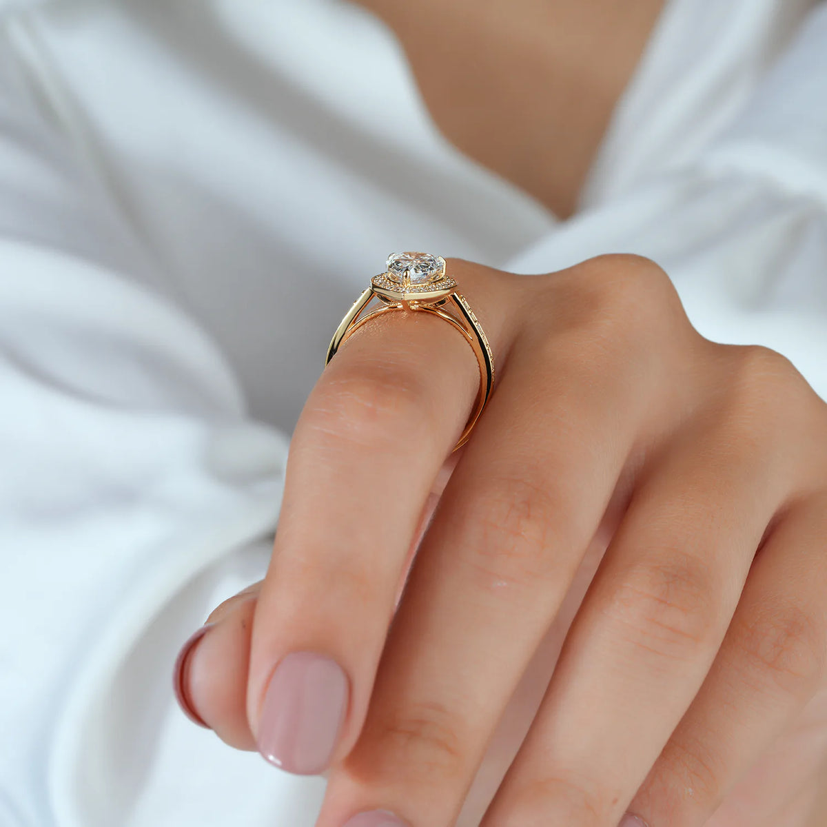 Pear Halo Lab Grown Diamond 3-Piece Bridal Set - Crown Accent