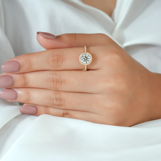 Round Lab Grown Diamond Halo Ring, Marquise Crown Guard Set