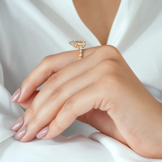 Pear Cut Lab Grown Diamond Engagement Ring with Alternating Marquise and Round Band