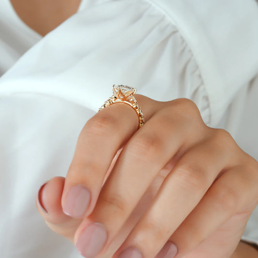Pear Cut Lab Grown Diamond Engagement Ring with Alternating Marquise and Round Band