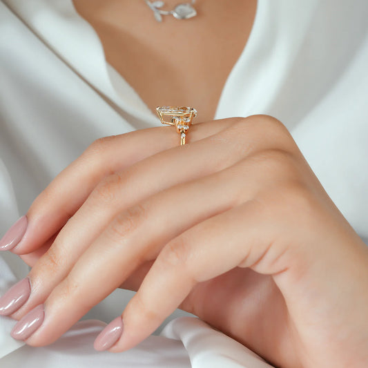 Pear Cut Lab Grown Diamond Engagement Ring with Graduated Round Cluster Shoulders