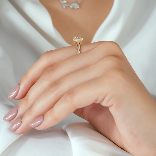 Round Lab Grown Diamond Hidden Halo, Twisted Pave Diamond Ring
