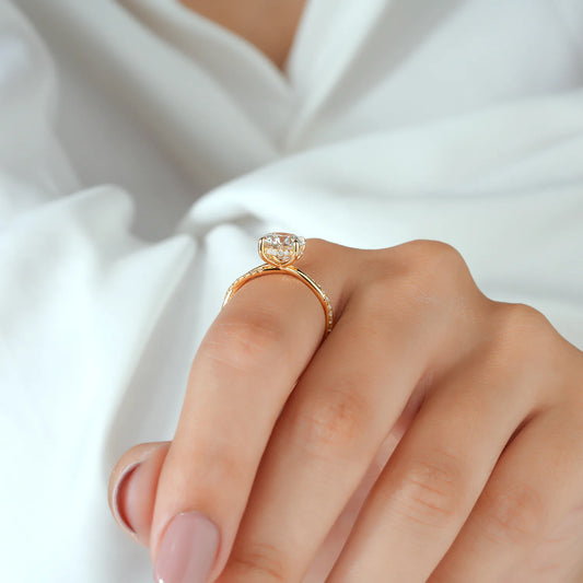 Round Lab Grown Diamond Hidden Halo, Twisted Pave Diamond Ring