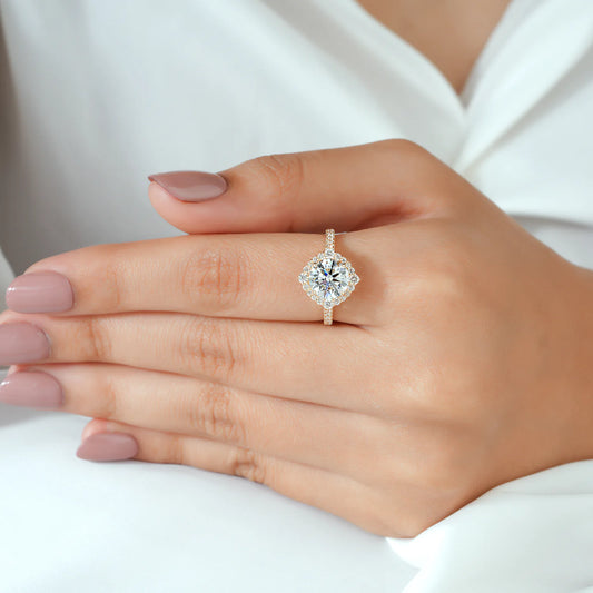 Scalloped Halo Split Shank Lab Grown Diamond Engagement Ring