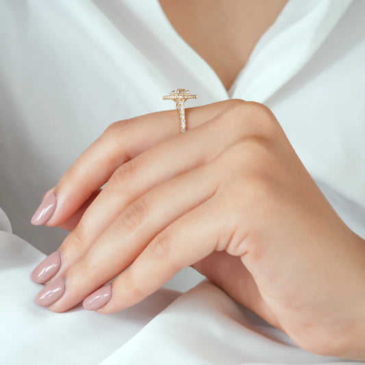 Scalloped Halo Split Shank Lab Grown Diamond Engagement Ring