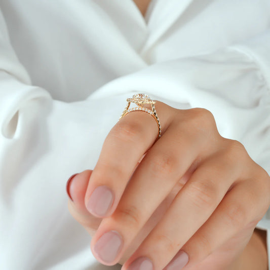 Scalloped Halo Split Shank Lab Grown Diamond Engagement Ring
