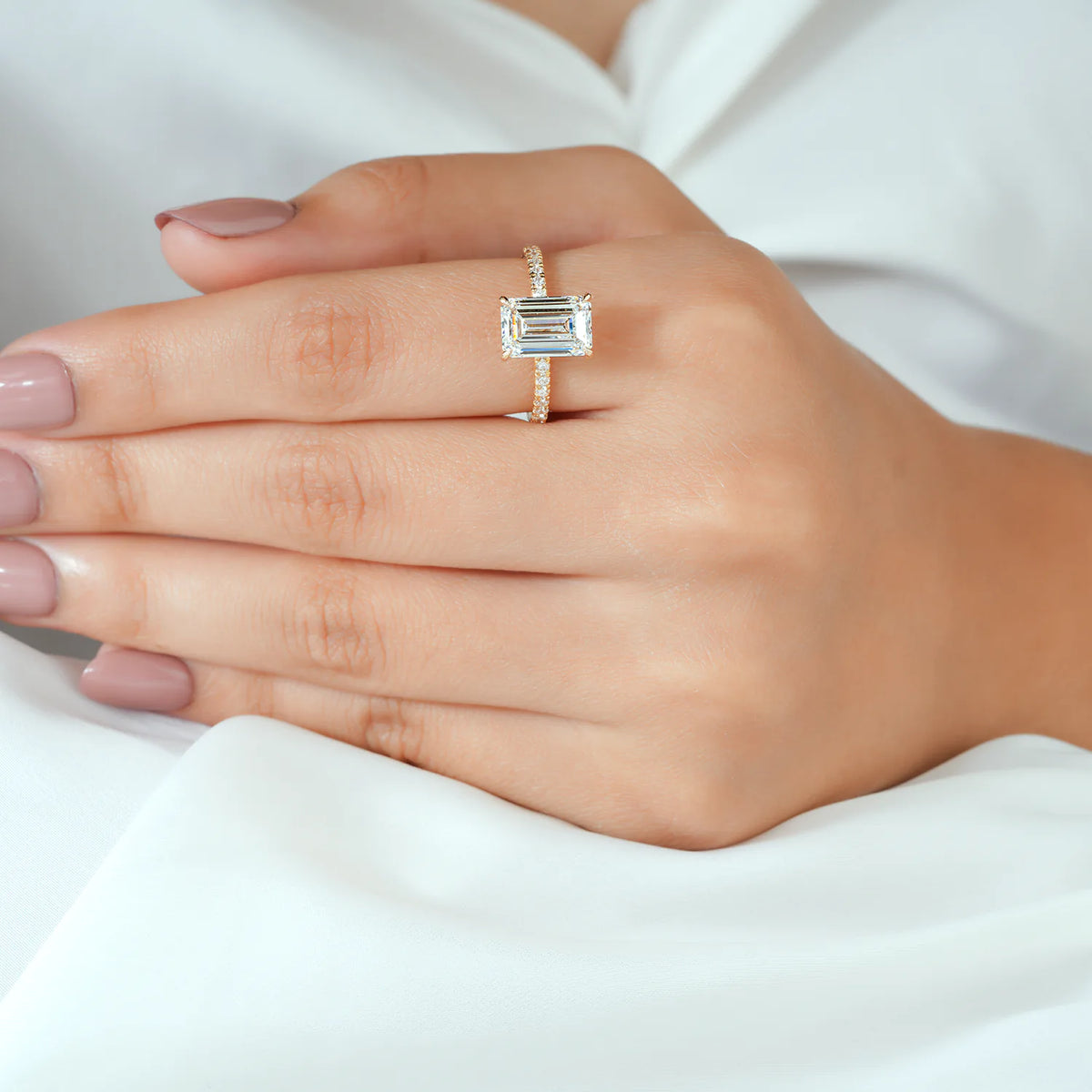 Product Title Emerald Cut Solitaire Ring with Pavé Band