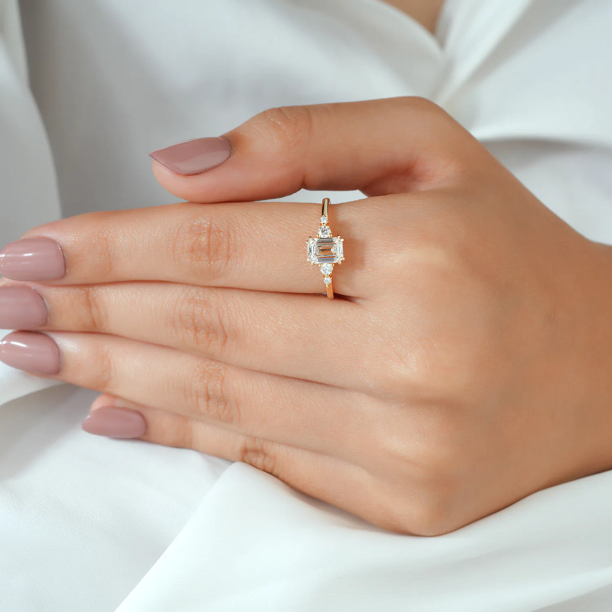 Emerald Cut Diamond Bridal Set with Curved Wedding Band