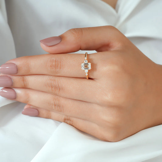 Emerald Cut Diamond Bridal Set with Curved Wedding Band