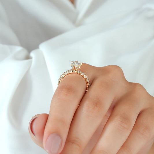 Pear Shaped Lab Grown Diamond Engagement Ring with Floating Round Diamond Band
